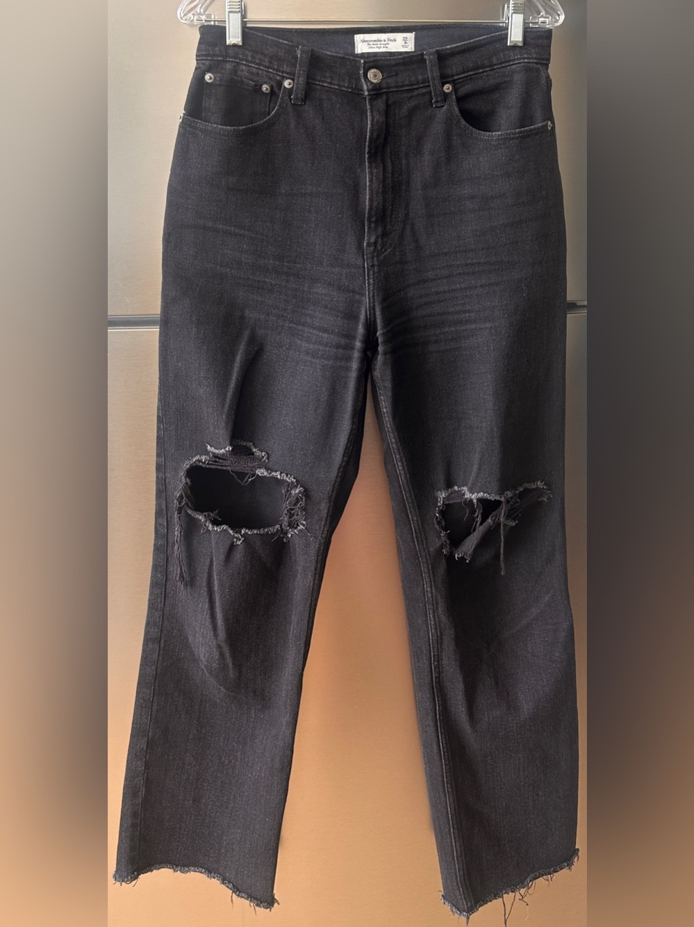 Abercrombie & Fitch Ultra High Rise Ankle Straight Distressed Black Jeans